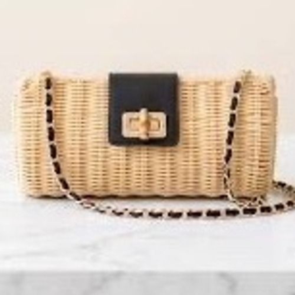 Tommy Bahama Shoulder Bag Womens Beige Wicker Resortwear Coastal Preppy Classic